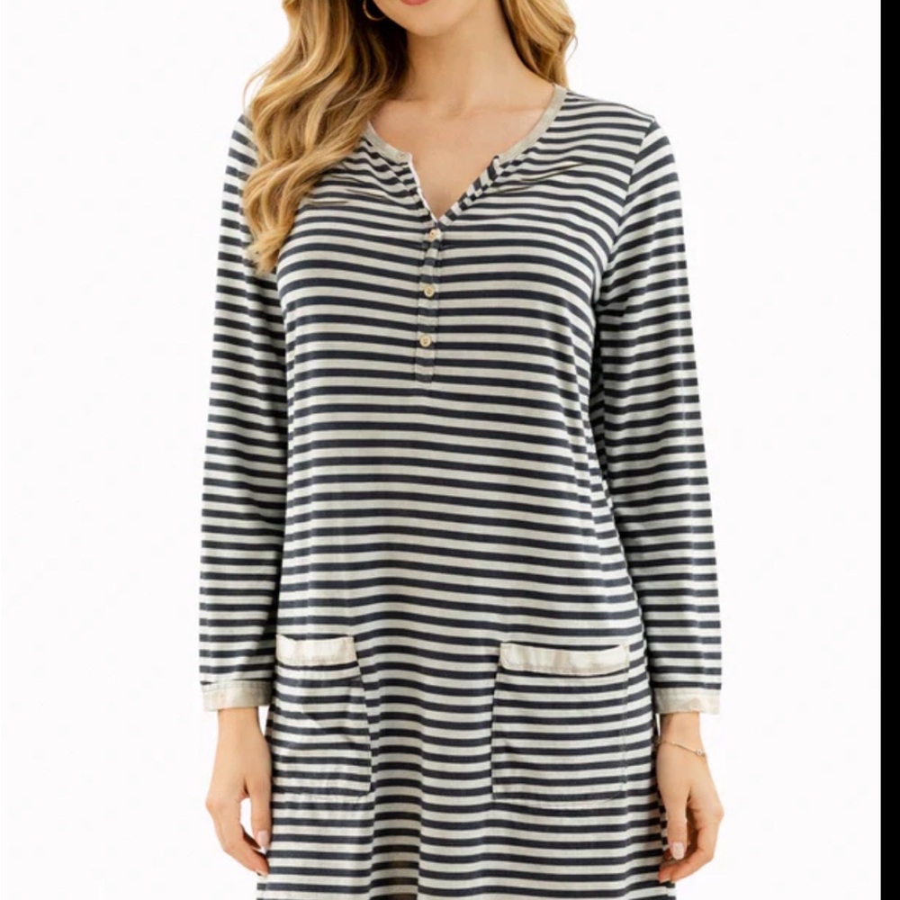 J. Crew Navy and White Striped Long-Sleeve Mini Dress